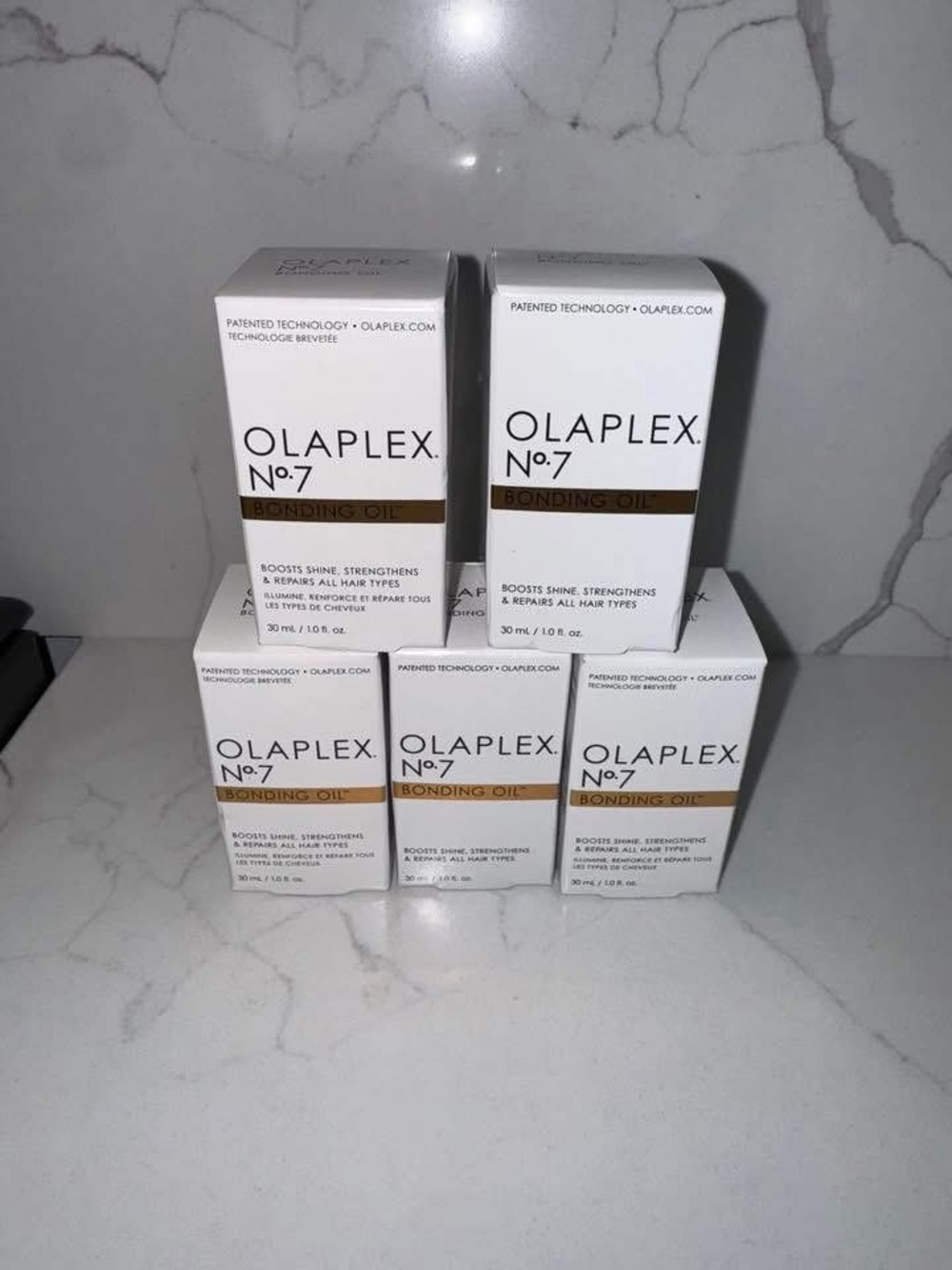 OLAPLEX No.7 Bonding Oil — White & Gold Boxes (Set of 5)